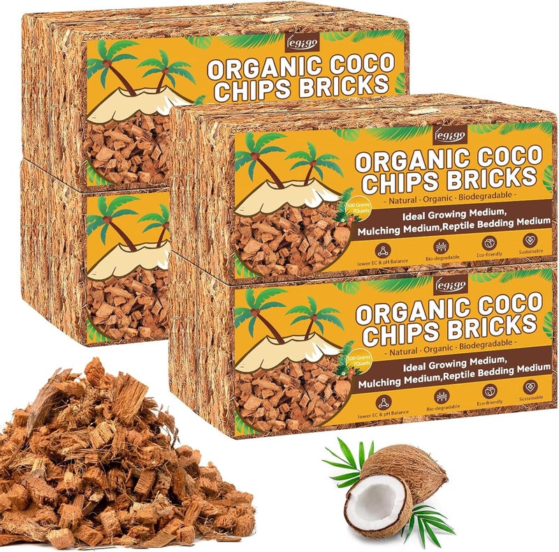 Legigo 8 Pack Coco Coir Chips for Plants- 8.8 LB 100% Organic Coconut Chips Brick Potting Mix with Low EC & PH Balance, Coconut Husk Substrate Coco Husk Mulch for Garden, Planting, Orchid and Soil Mix - Image 1